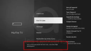 Allez dans Paramètres > Mon Fire TV > Options de développement.