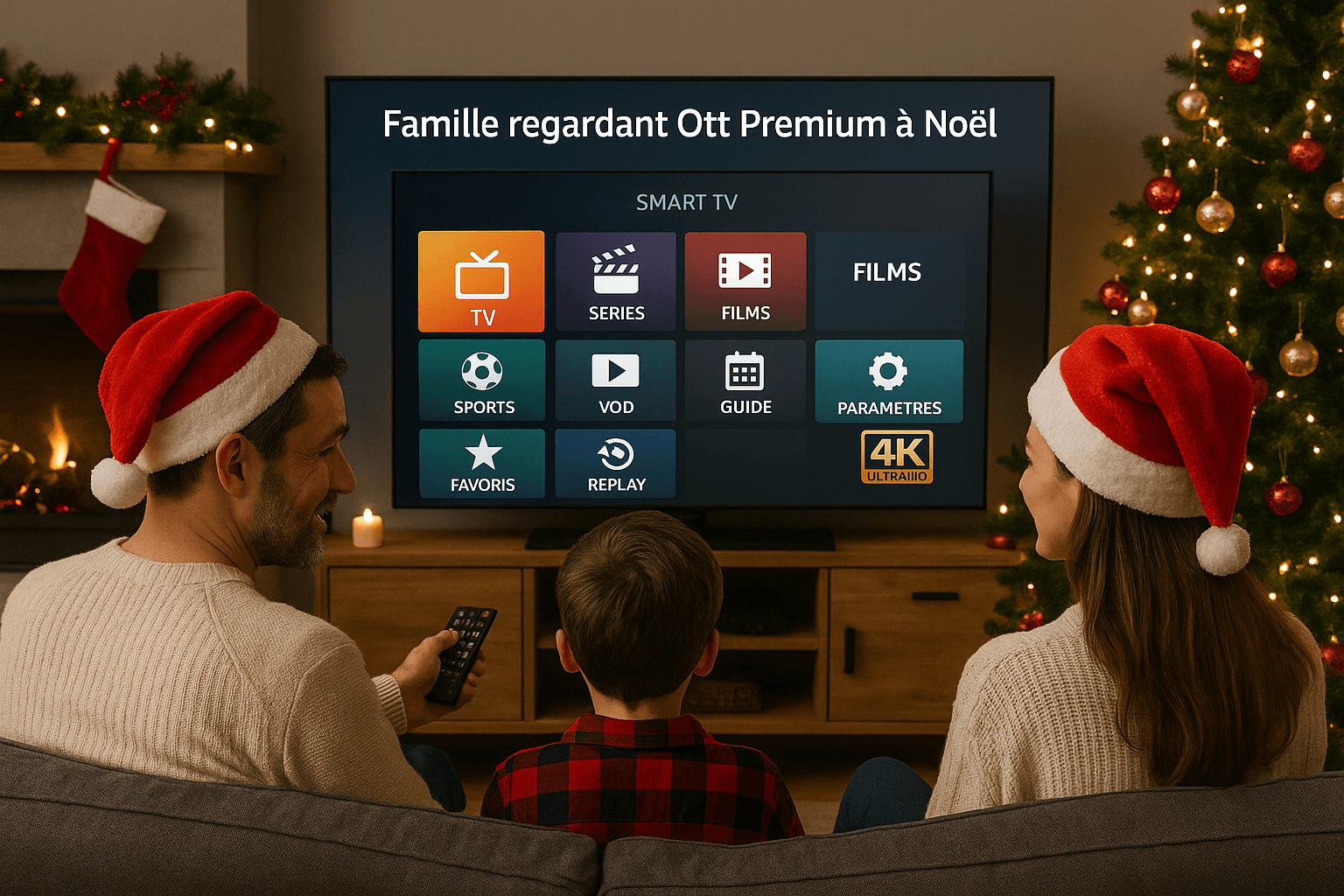 Famille regardant Ott Premium à Noël