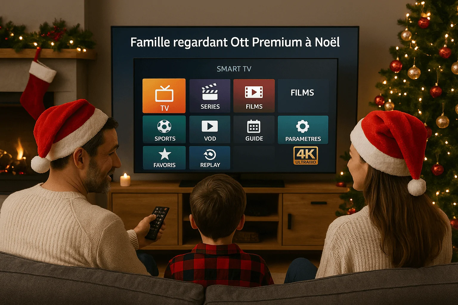 Famille regardant Ott Premium à Noël